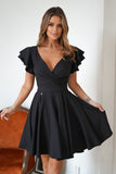 Flared Ruffle Sleeve Dress with Covered Zipper