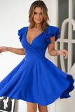 Girlish Flared Dress with Ruffled Sleeves and Lining