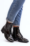 Classic Black Lace-Up Rock Boots with Metal Frame Detail