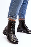 Classic Black Lace-Up Rock Boots with Metal Frame Detail