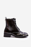 Classic Black Lace-Up Rock Boots with Metal Frame Detail