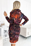 Warm Turtleneck Dress with Brown Pattern Print