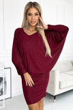 Maroon Bat Dress with Glitter and Versatile Neckline