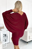 Maroon Bat Dress with Glitter and Versatile Neckline