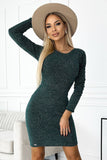 Green Sweater Dress with Long Sleeves and Bow Tie