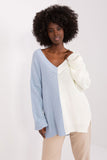 Two-Tone Sweater with Heart Neckline and Side Slits