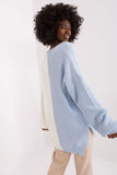 Two-Tone Sweater with Heart Neckline and Side Slits