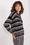 Stylish Striped Hooded Sweater with Zipper Closure