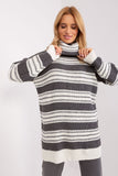 Colorful Striped Knit Dress with Turtleneck and Extended Back