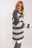 Colorful Striped Knit Dress with Turtleneck and Extended Back