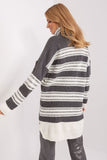 Colorful Striped Knit Dress with Turtleneck and Extended Back