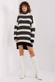 Colorful Stripe Oversize Knit Dress with Turtleneck