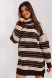 Colorful Striped Oversized Knit Dress with Turtleneck