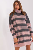 Colorful Striped Oversized Knit Dress with Turtleneck
