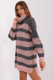 Colorful Striped Oversized Knit Dress with Turtleneck