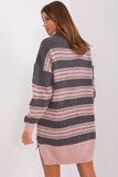 Colorful Striped Oversized Knit Dress with Turtleneck