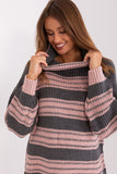 Colorful Striped Oversized Knit Dress with Turtleneck