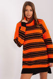 Colorful Striped Oversized Knit Dress with Turtleneck