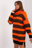 Colorful Striped Oversized Knit Dress with Turtleneck