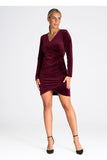 Elegant Overlapping Cut Velvet Dress with Deep V-Neck