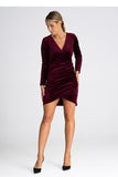 Elegant Overlapping Cut Velvet Dress with Deep V-Neck