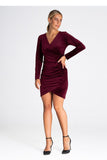 Elegant Overlapping Cut Velvet Dress with Deep V-Neck