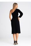 Flared One Shoulder Dress with Side Split and Zipper