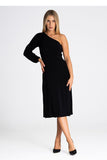 Flared One Shoulder Dress with Side Split and Zipper