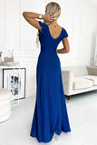 Glittery Cornflower Maxi Dress with Slit & Envelope Neckline