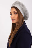 Rhinestone-Embellished Knitted Beret Hat