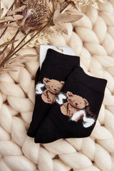 Cozy Women's Teddy Bear Patch Warm Socks for Cold Days - black / 35/38