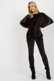 Rhinestone-Decorated Velour Blouse and Pants Set