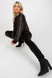 Rhinestone-Decorated Velour Blouse and Pants Set