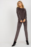 Chic Velour Blouse & Long Pants Set with Rhinestone Details