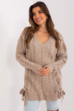 Elegant Women's Sweater with Plaid Texture and Decorative Ties