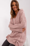 Elegant Women's Sweater with Plaid Texture and Decorative Ties