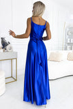 Elegant Satin Maxi Dress with Leg Slit and Belt
