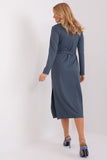 Long Sleeve Heart Neckline Dress with Slits and Tie Belt