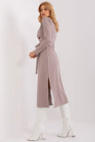 Long Sleeve Heart Neckline Dress with Tie Belt and Slits