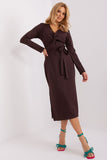 Long Sleeve Heart Neckline Dress with Tie Belt and Slits