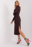 Long Sleeve Heart Neckline Dress with Tie Belt and Slits