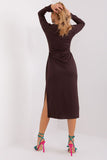 Long Sleeve Heart Neckline Dress with Tie Belt and Slits