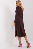 Long Sleeve Heart Neckline Dress with Tie Belt and Slits