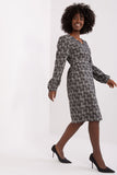 Geometric Pattern Straight Cut Dress with Buff Sleeves