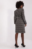 Geometric Pattern Straight Cut Dress with Buff Sleeves