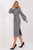 Elegant Straight Cut Dress with Long Sleeves and Belt