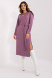 Elegant Ribbed Midi Dress with Tie Belt and Cutout Neckline