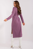 Elegant Ribbed Midi Dress with Tie Belt and Cutout Neckline
