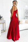Elegant One-Shoulder Red Satin Maxi Dress