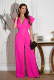 Chic Cut-Off Waist Jumpsuit with Flared Sleeves and Wide Legs
